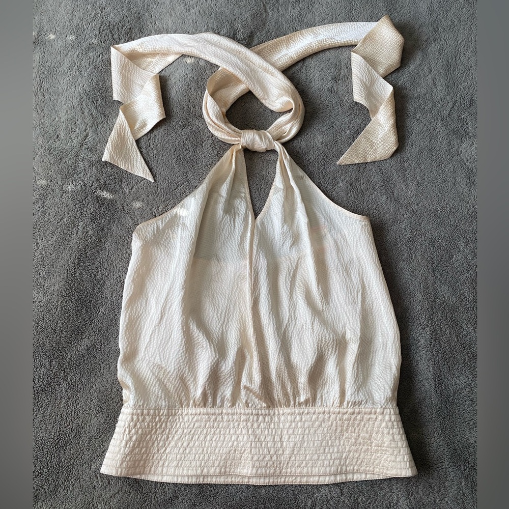 Tory Burch Bennette Shell Champagne Halter Tie-Neck Top